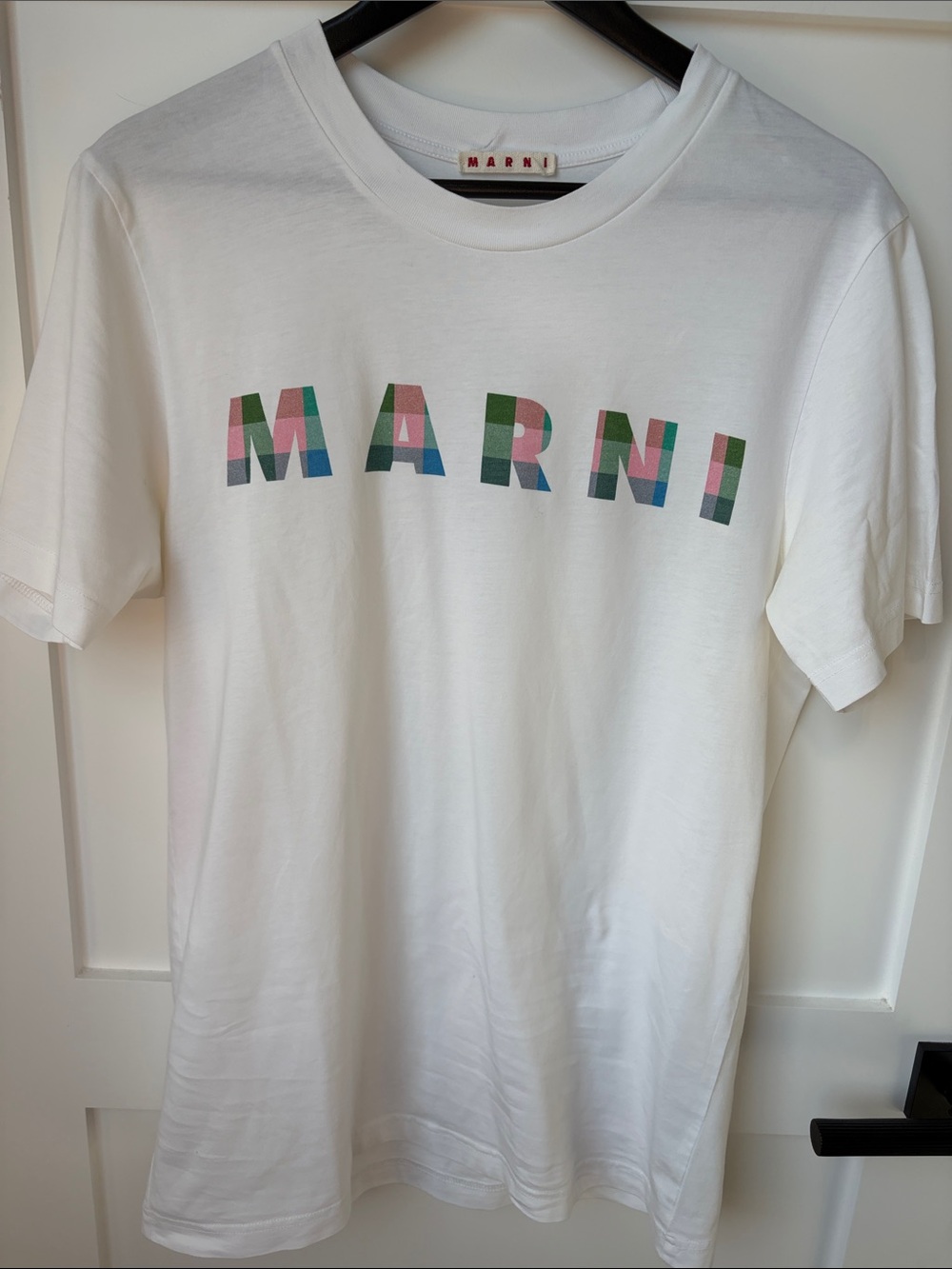 Marni White Tee with Multicolor Block Logo